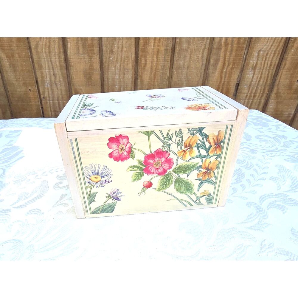Vintage Kamenstein wood recipe box Floral Butterfly Cottage Decor Grandma Decor